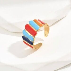 Simple 18k gold plated colorful open adjustable ring